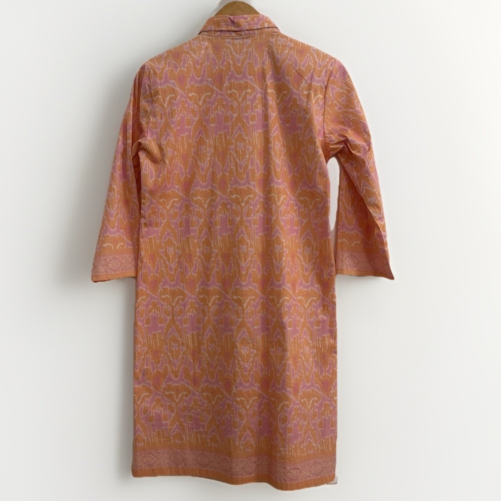 Bella Tu Dress Collar V Neck 3/4 Sleeve Vibrant Orange & Pink Women’s Size S - Picture 5 of 10